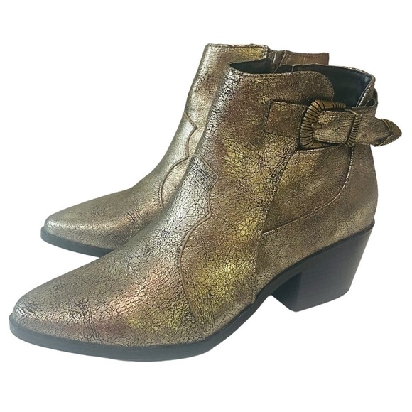 QUPID - SIZE 7 - BRONZE ANKLE BOOTIES - I SIDE ZIP - WESTERN FLARE BUCKLE - S3 - Picture 7 of 15